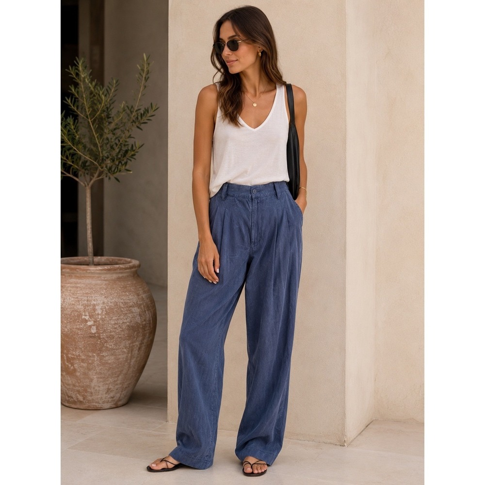 Versus Gianni Versace Blue Pleated Wide Leg Trousers Vintage Italy Size 36/50